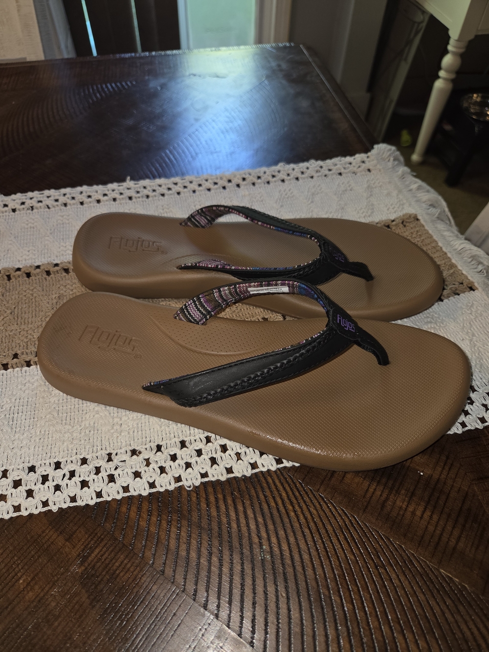Foljos Ava Brown Flip Flop Sandals with Black Straps